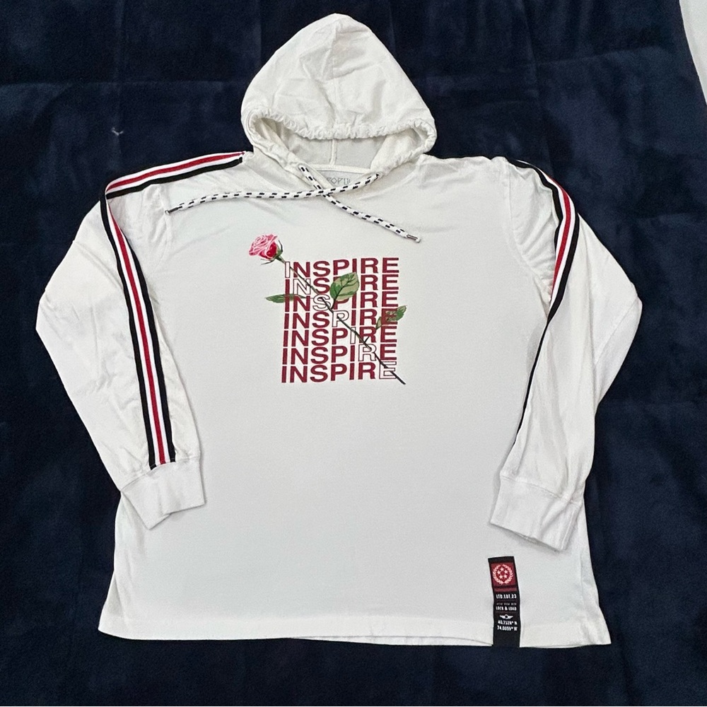 Vox Populi For The People Inspire Rose White Hooded Long Sleeve Shirt Men’s L/XL